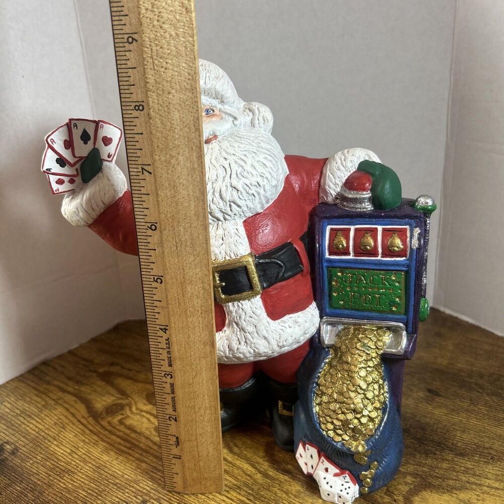 Santa Jackpot Gambling Cards Dice Poker Hand Figurine Hand Painted 2002 8.5 Inch - Picture 4 of 12